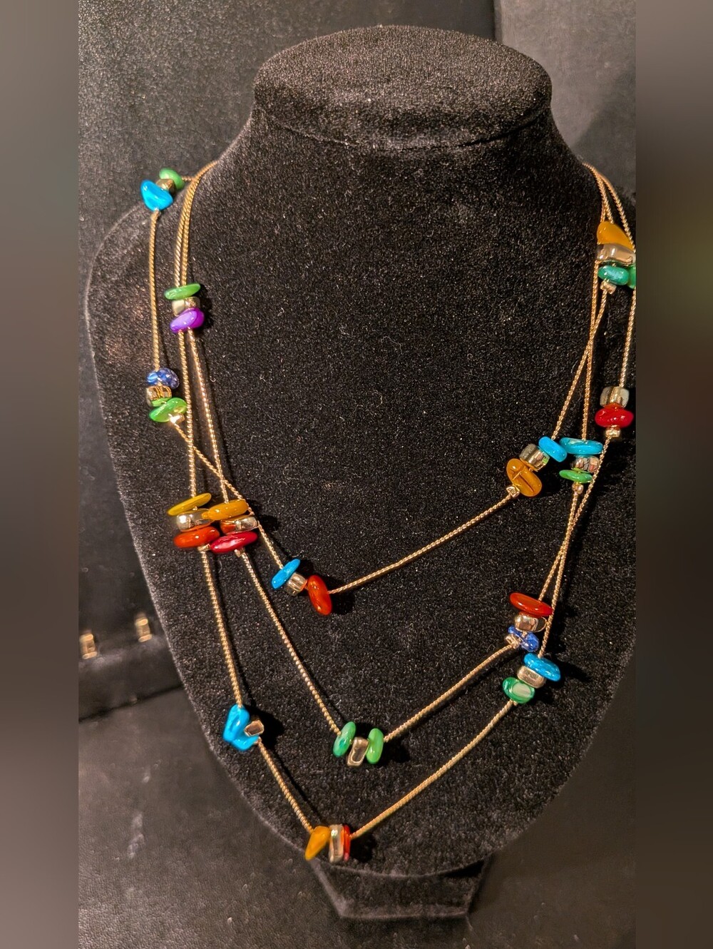 Multicolor Bead Layered Necklace - Gold Chains